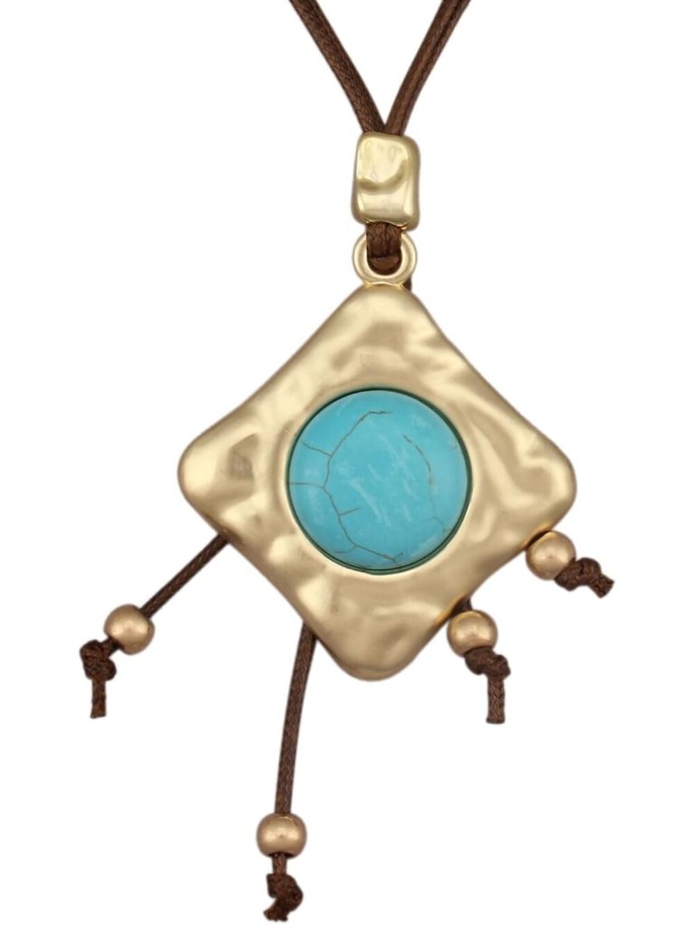 Women's Boho Gold Turquoise Pendant Necklace Hammered Rhombus Stone Choker
